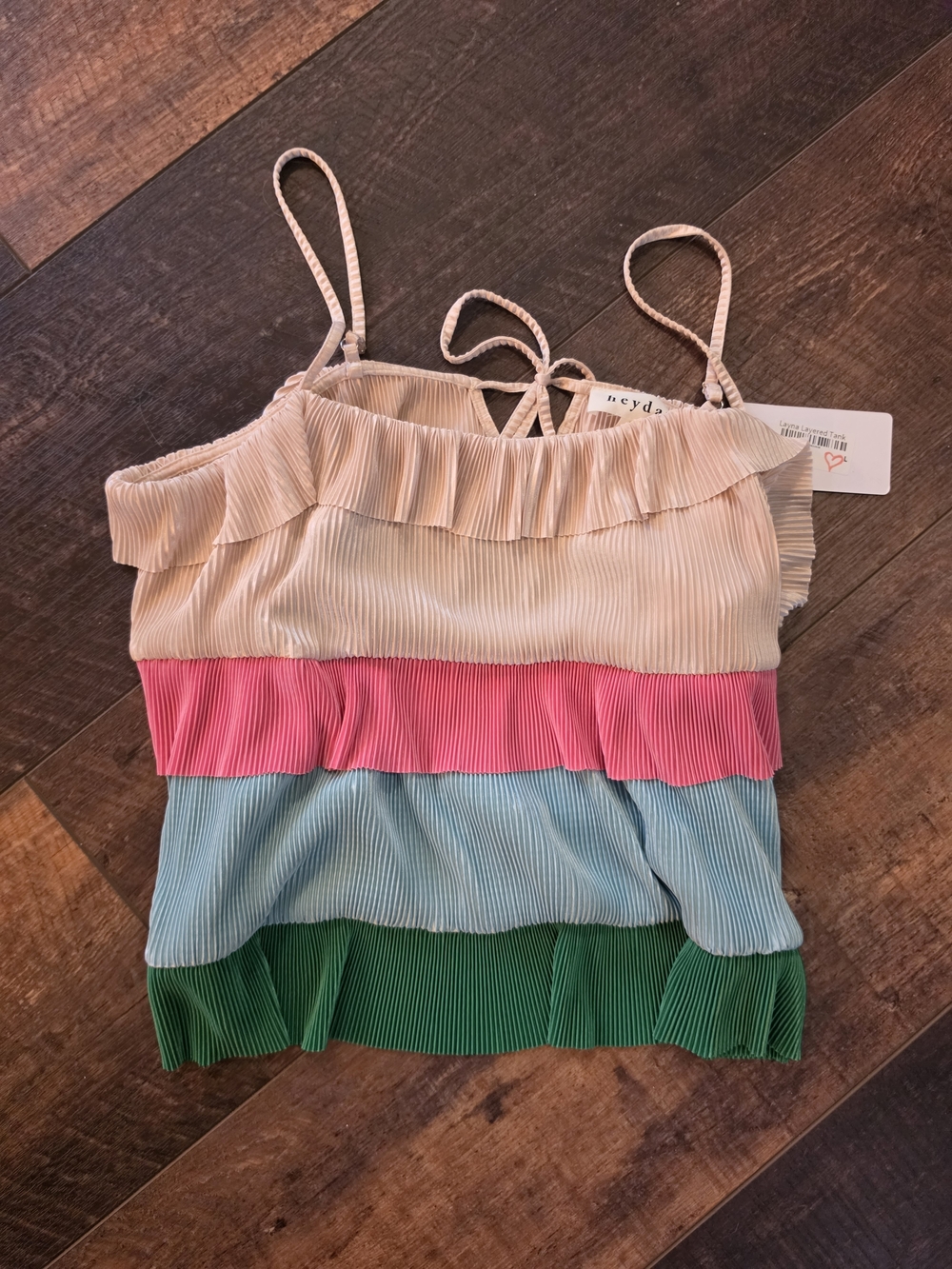 Heyday Layna Layered Tank Top NWT Size Large Pleated Ruffle Colorblock - Picture 2 of 4